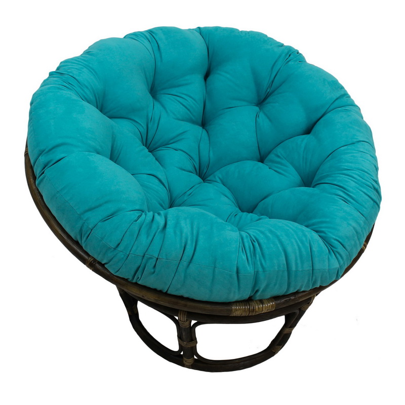 42 In. Rattan Papasan Chair With Micro Suede Cushion, Aqua Blue