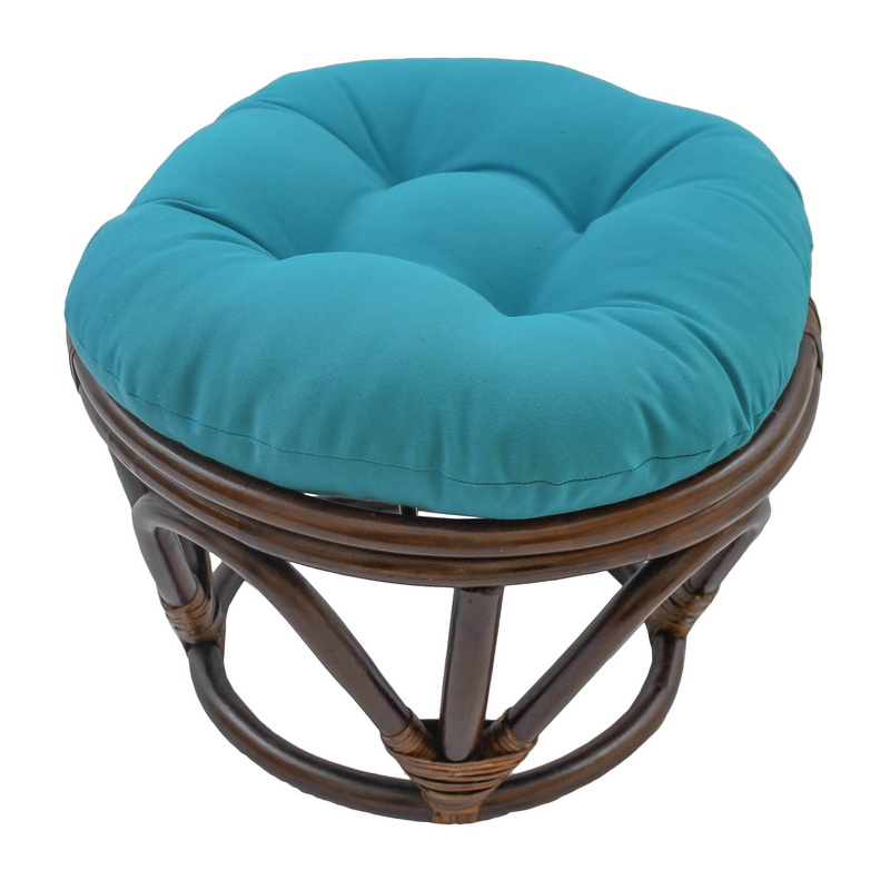 3301-tw-ab Rattan Footstool With Twill Cushion, Aqua Blue