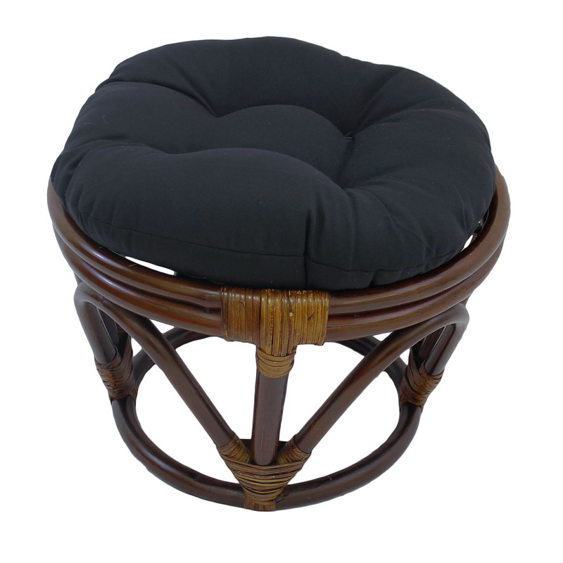 3301-tw-bk Rattan Footstool With Twill Cushion, Black