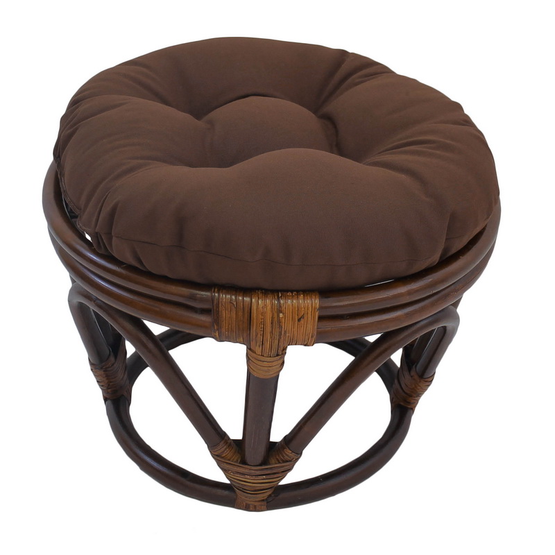 3301-tw-ch Rattan Footstool With Twill Cushion, Chocolate