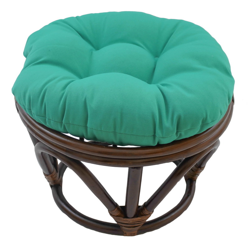 3301-tw-em Rattan Footstool With Twill Cushion, Emerald