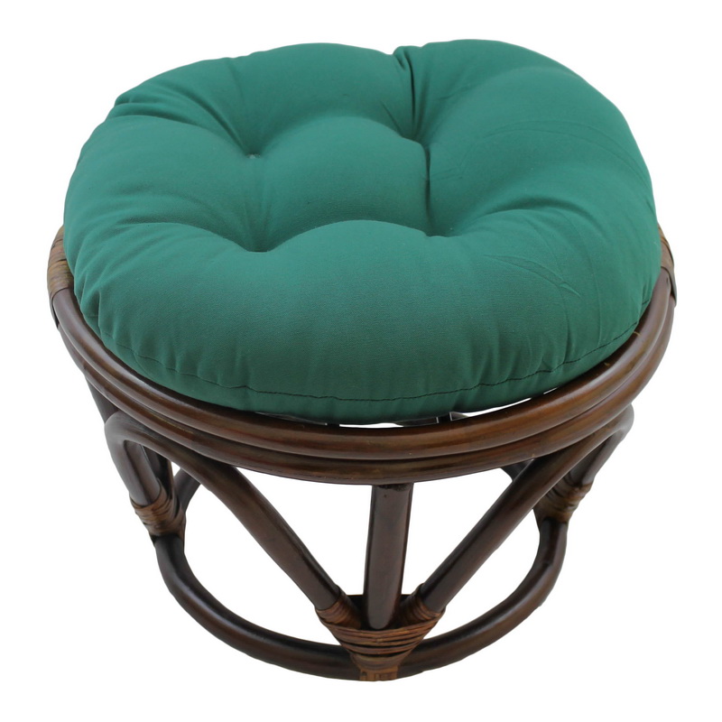 3301-tw-fg Rattan Footstool With Twill Cushion, Forest Green