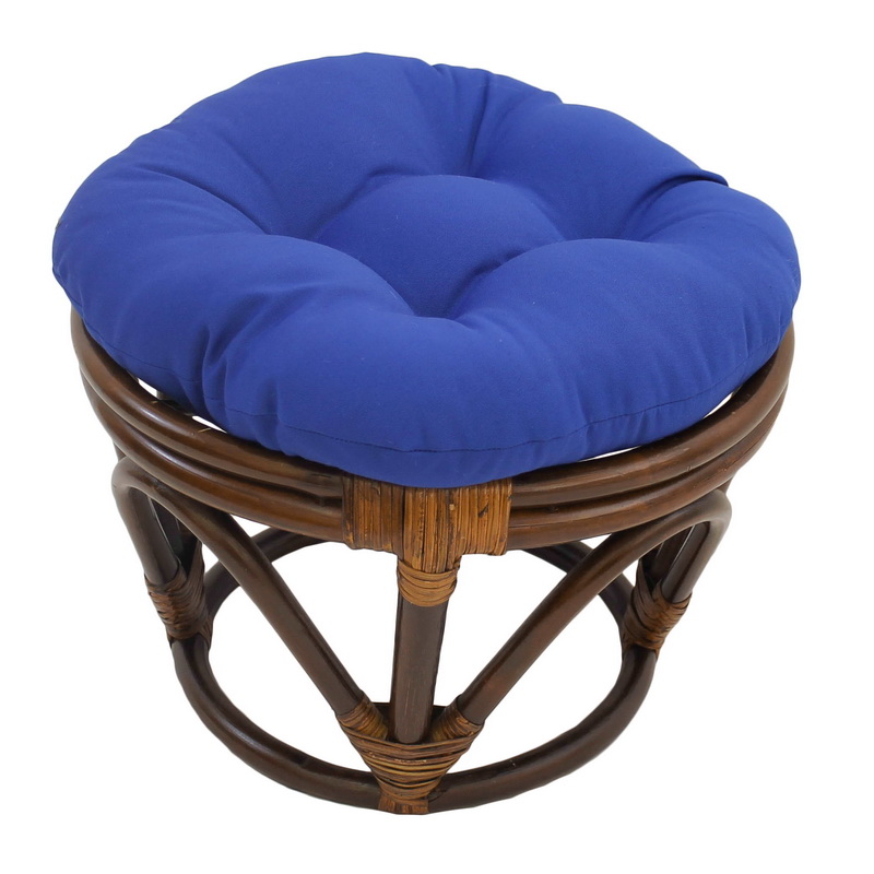 3301-tw-rb Rattan Footstool With Twill Cushion, Royal Blue