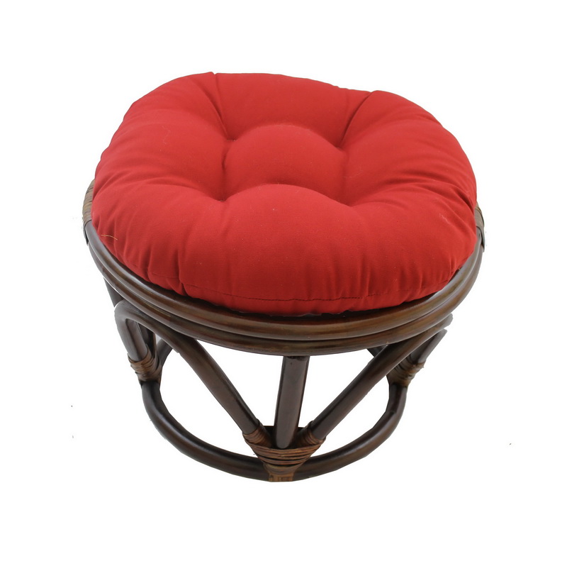 3301-tw-rr Rattan Footstool With Twill Cushion, Ruby Red