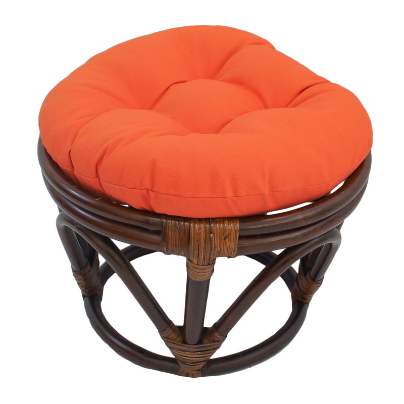 3301-tw-td Rattan Footstool With Twill Cushion, Tangerine Dream
