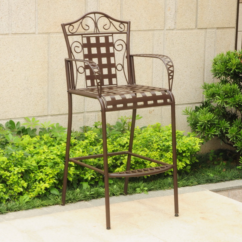 3467-2ch-rt-bn Mandalay Iron Bar Height Chair, Rustic Brown - Set Of 2