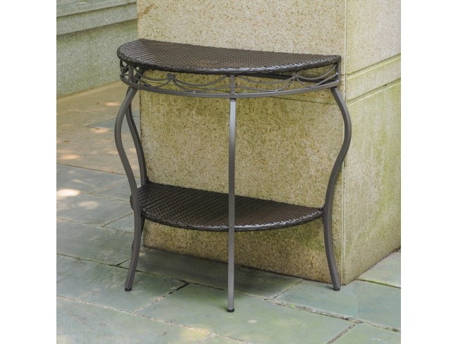 4113-TB-CH Valencia Resin Wicker & Steel 2-Tier Half Moon Wall Table, Chocolate