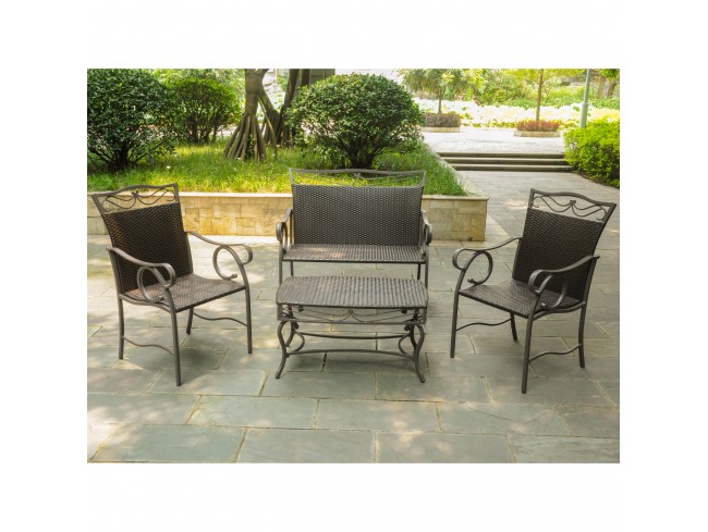 4106-s4-ch Valencia Resin Wicker & Steel Settee Group, Chocolate - Set Of 4