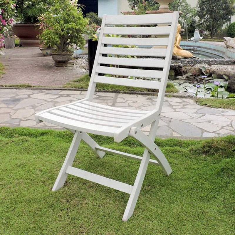 Fc-126-2ch-awt Acacia Folding Ladder Back Chair, Antique White - Set Of 2
