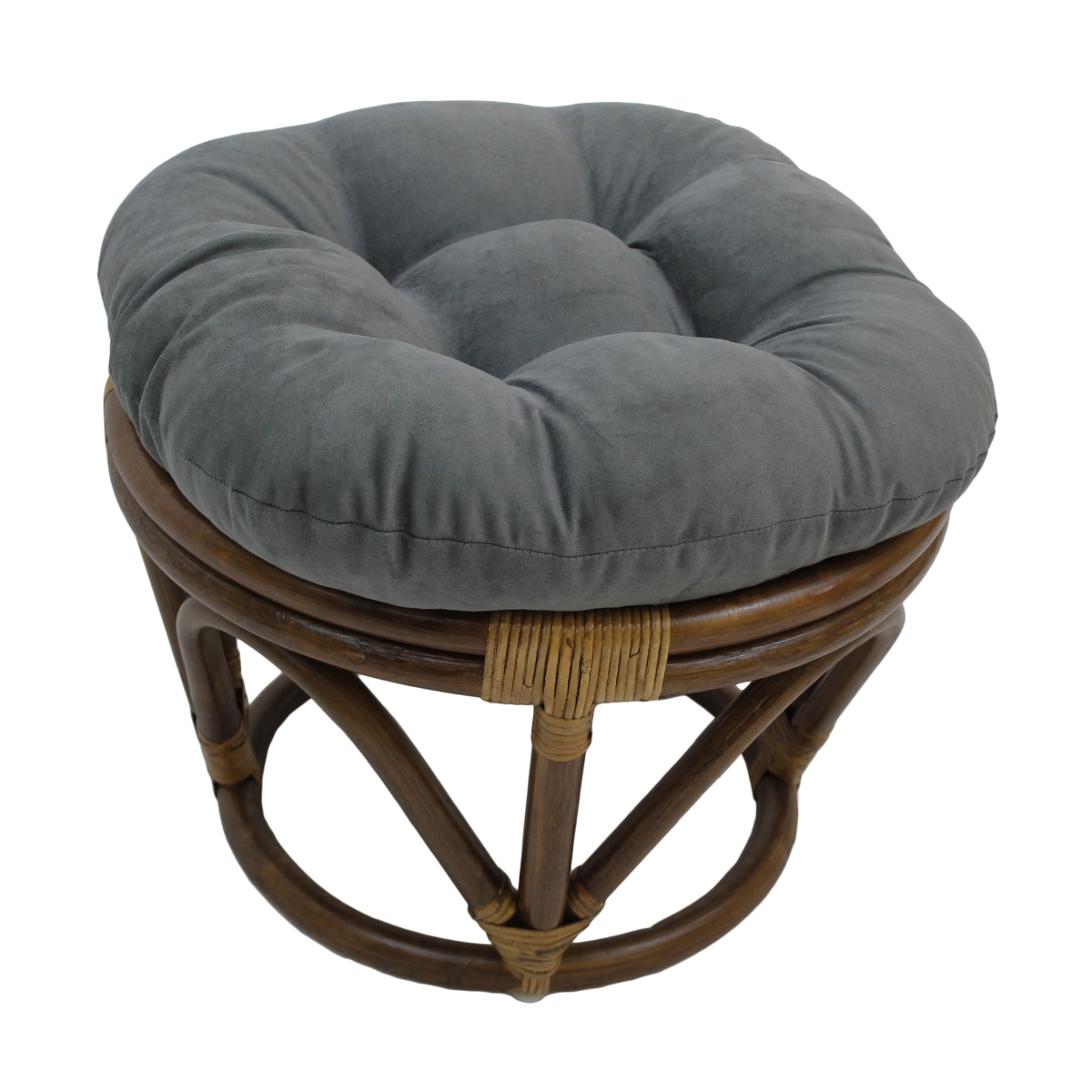 3301-ms-gy Rattan Ottoman With Micro Suede Cushion, Grey