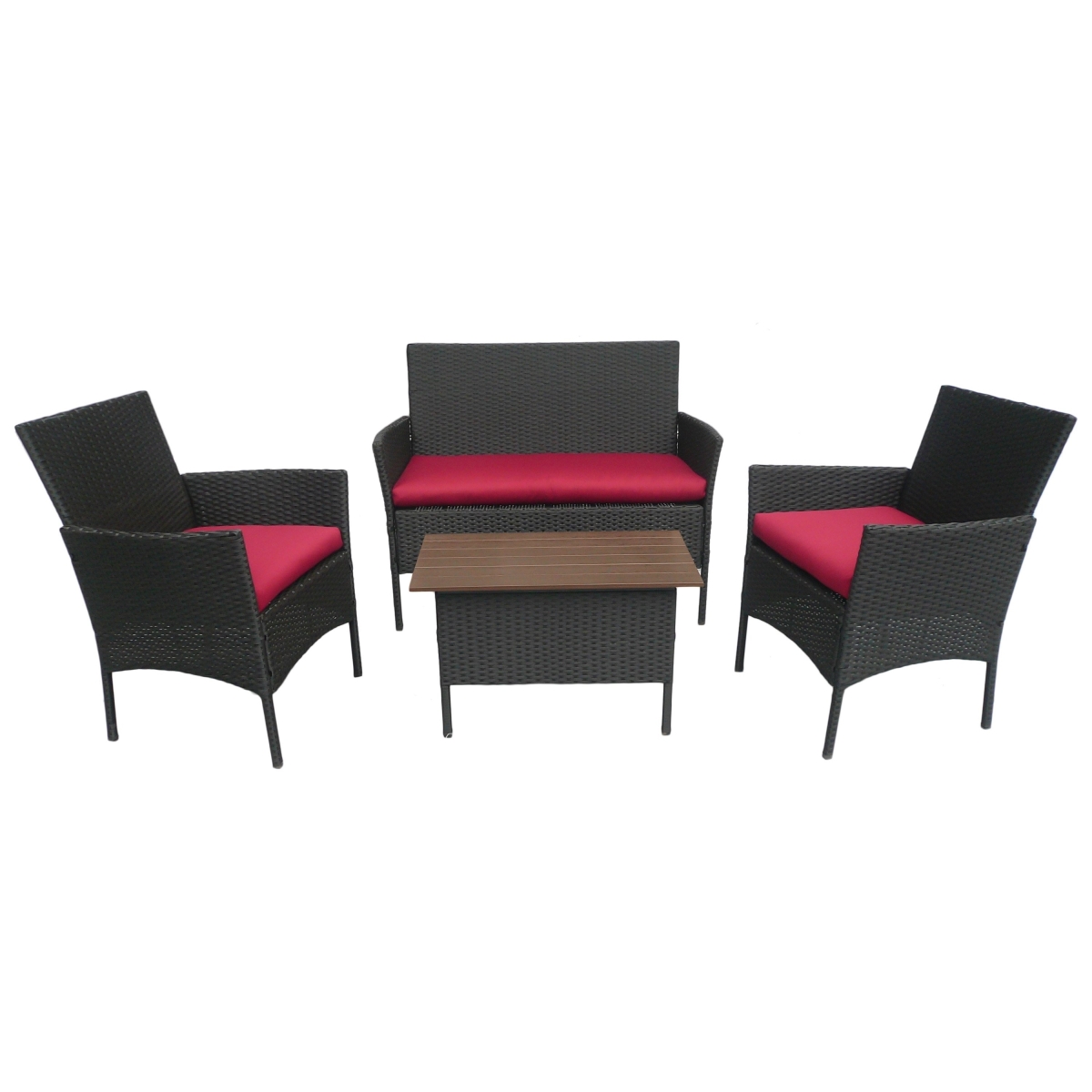 4015-s4-ab-ab Resin Wicker & Steel Contemporary Settee Group With Cushions, Antique Black - Set Of 4