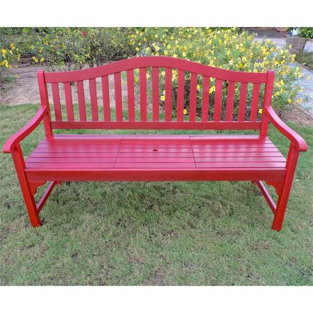 Tt-3b-019-ac-brd Royal Fiji Acacia 59 In. Camel Back 63 In. 3-seater Bench With Pop-up Table, Barn Red