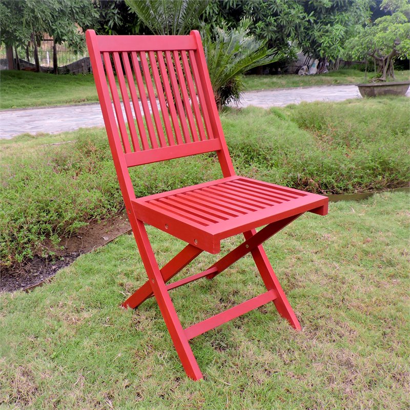 Tt-vn-128-ac-2ch-brd Royal Fiji Acacia Folding Garden Chair, Barn Red - Set Of 2