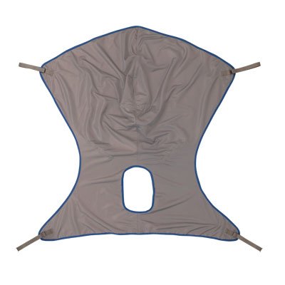 Comfort Poly Sling With Commode, Gray With Blue Binding - Extra Large