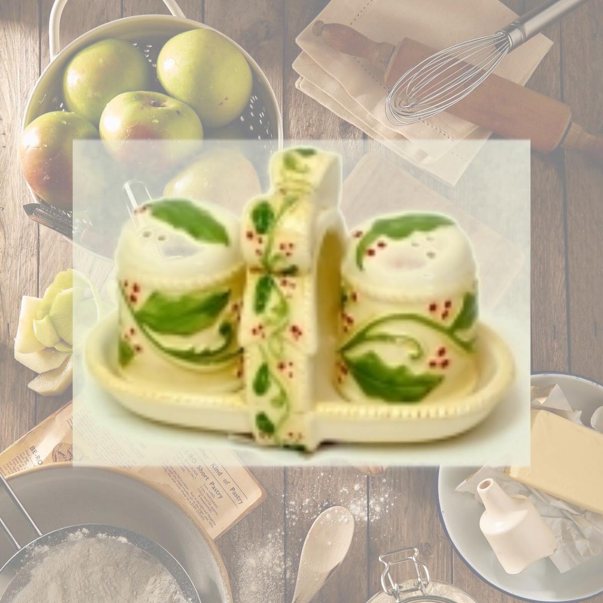 Picture of IWGAC 049-60039 Ceramic Elegant Holly Salt & Pepper with Rack 3pc Set