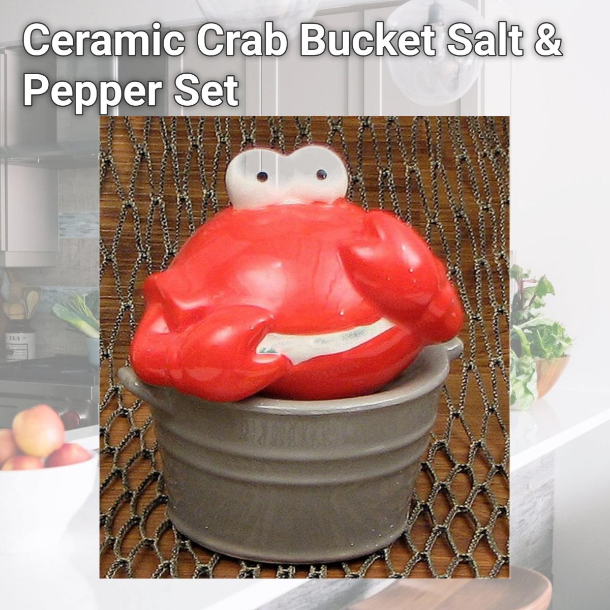Picture of IWGAC 049-15092 Ceramic Crab Bucket Salt & Pepper Set