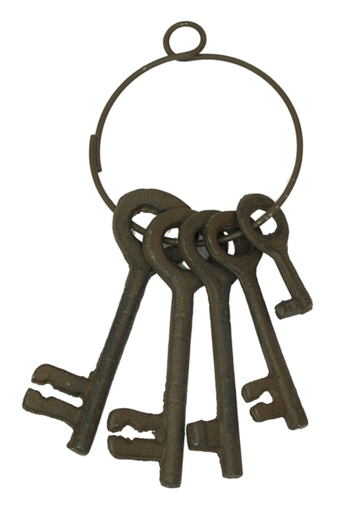 0170j-05110 Cast Iron Set Of Five Jailer Keys On Rings - Set Of 2