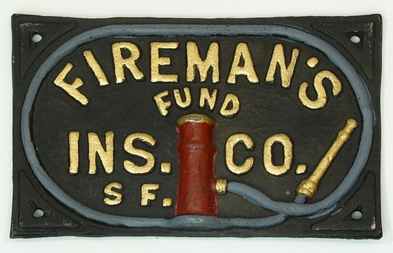 0170j-05538 Firemans Fund Ins Co Cast Iron Plaque - Black