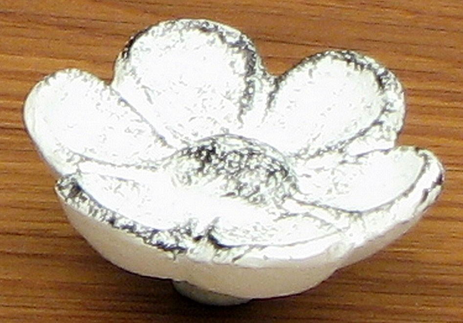 0184j-0928w Cupped Antique White Flower Drawer Pull, Set Of 6