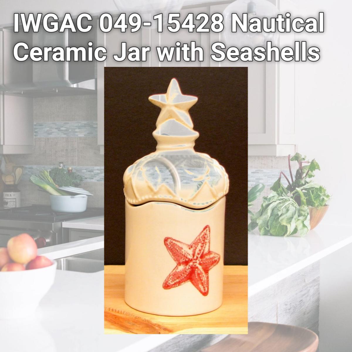 Picture of IWGAC 049-15428 Nautical Ceramic Jar with Seashells