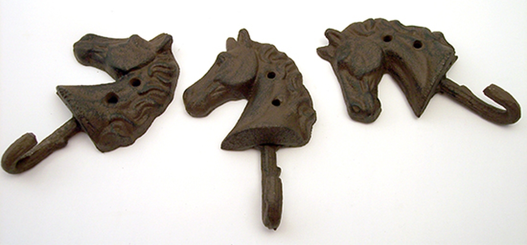 0170k-01677 Cast Iron Horse Head Single Hooks, Set Of 3