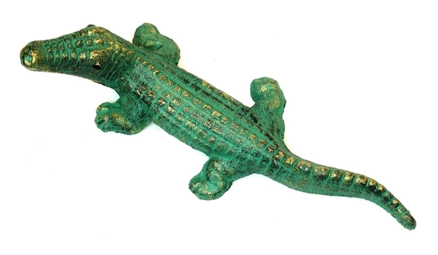 0170k-04406 Cast Iron Greengold Alligators, Set Of 2