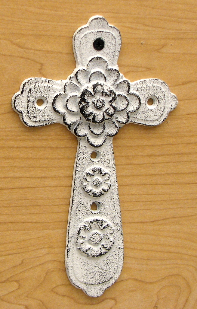 0184j-0243w Cast Iron Small Whitewashed Cross