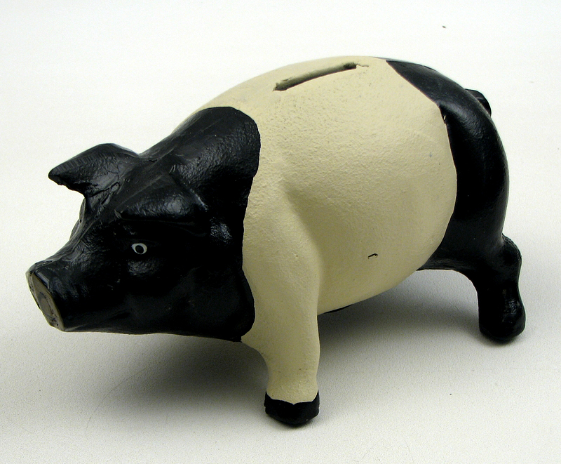 0170j-04616 Cast Iron Pig Bank - Black & White