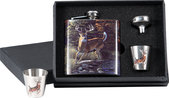 017-988 7 Oz Deer Flask Shot Glass Set