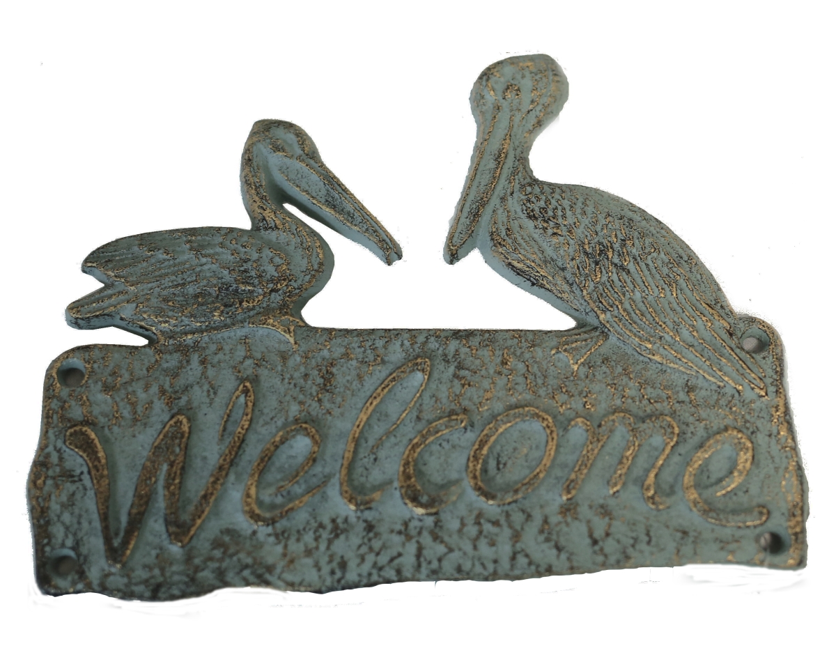 021-52430 Cast Iron Pelican Welcome Plaque Nautical Sign Wall Decor Beach