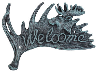 021-52431 Cast Iron Moose Welcome Plaque Nautical Sign Wall Decor Beach