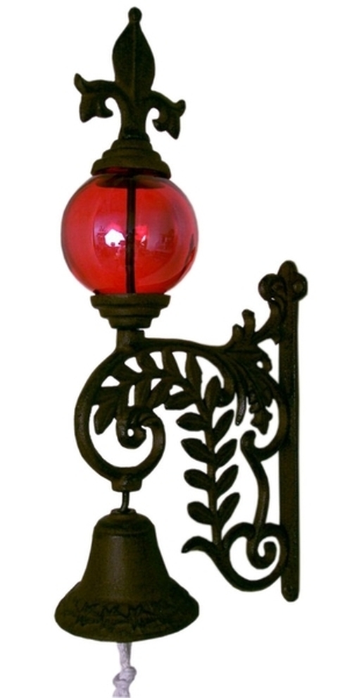 0184j-0101r Cast Iron Bell With Red Glass Gazing Ball