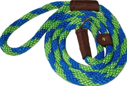 3645-lgb Solid Round Braided Rope Lead With Slip, Lime Green & Blue