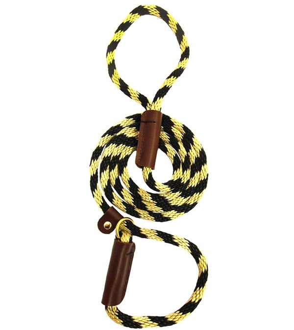 3649-bg Solid Round 0.38 In. Braided Rope Lead With Slip, Black & Gold