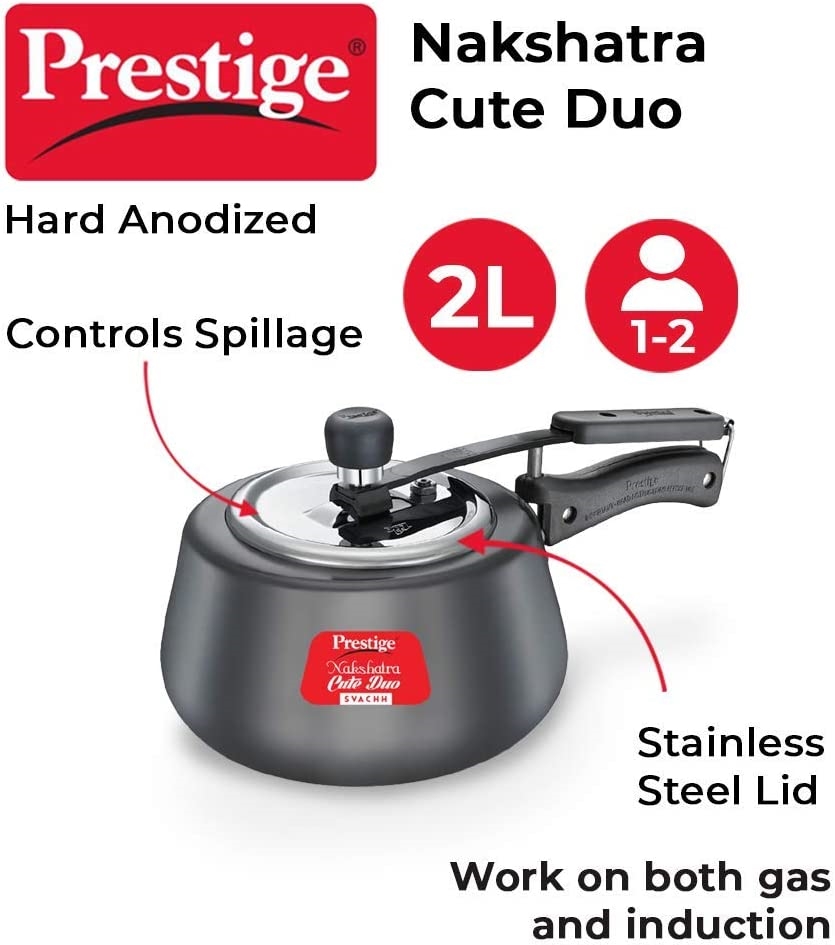 Picture of Prestige  PRNSVHA2 Prestige Nakshatra Cute DUO Svachh Hard Anodised Pressure Cooker, 2.0L