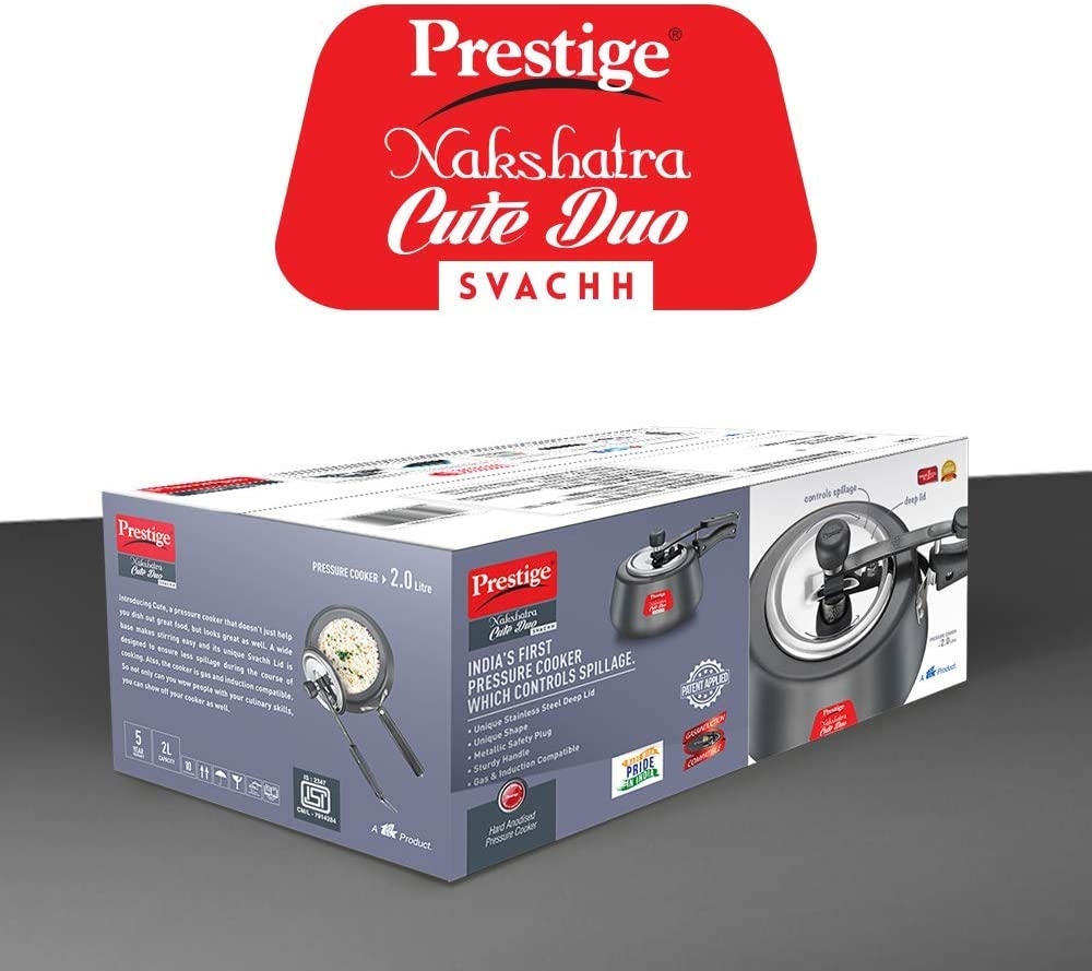Picture of Prestige  PRNSVHA2 Prestige Nakshatra Cute DUO Svachh Hard Anodised Pressure Cooker, 2.0L