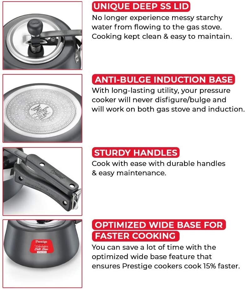 Picture of Prestige  PRNSVHA2 Prestige Nakshatra Cute DUO Svachh Hard Anodised Pressure Cooker, 2.0L