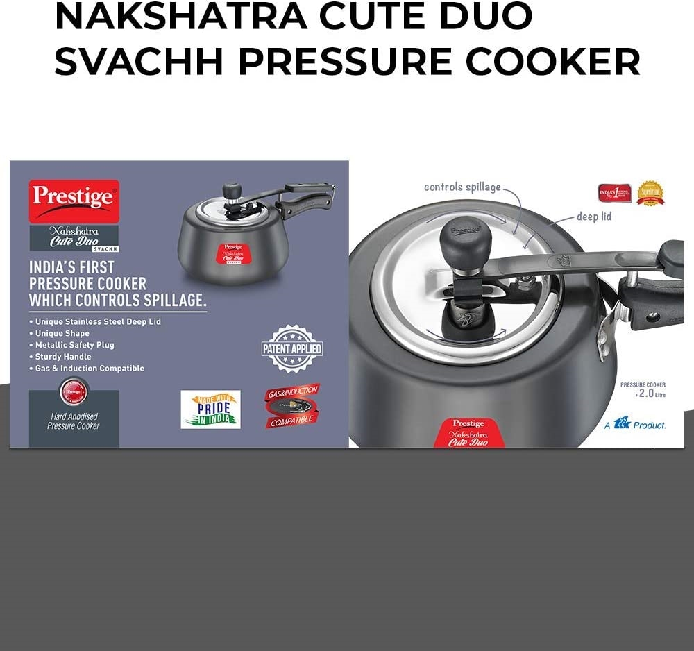 Picture of Prestige  PRNSVHA2 Prestige Nakshatra Cute DUO Svachh Hard Anodised Pressure Cooker, 2.0L