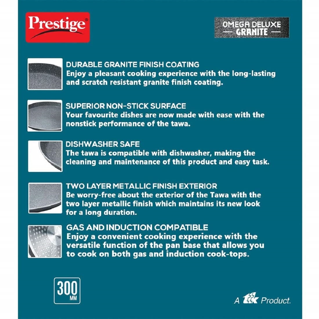 Picture of Prestige PRGK300 Prestige Omega Deluxe Granite Dosa Tawa, 300mm, Black