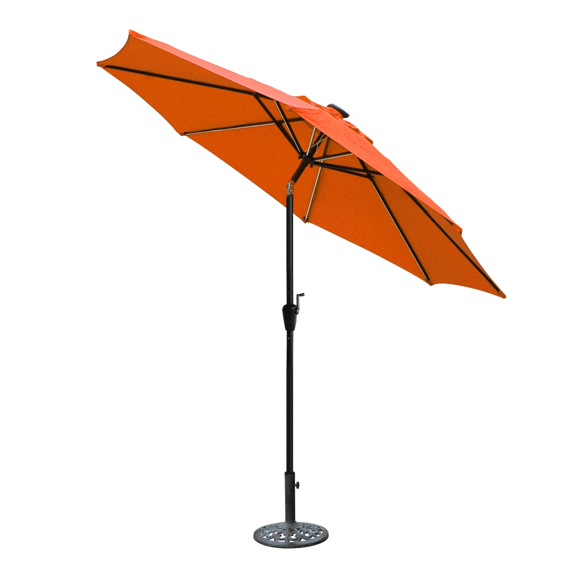 9 Ft. Aluminum Umbrella With Crank & Solar Guide Tubes - Black Pole & Orange Fabric