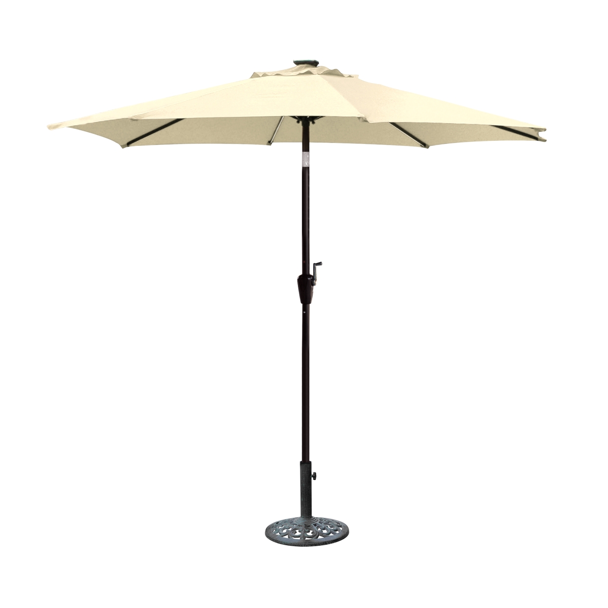9 Ft. Aluminum Umbrella With Crank & Solar Guide Tubes - Brown Pole & Tan Fabric