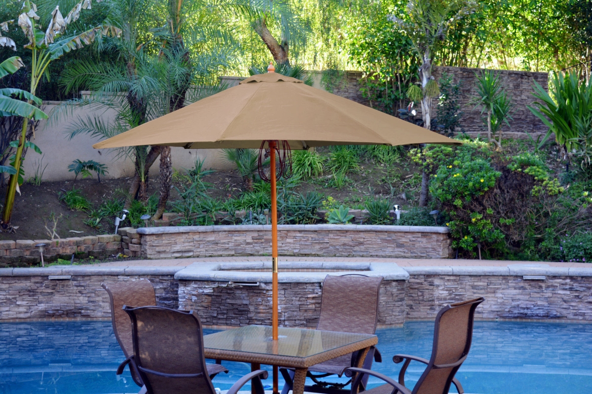 9 Ft. Wood Market Umbrella, Brown