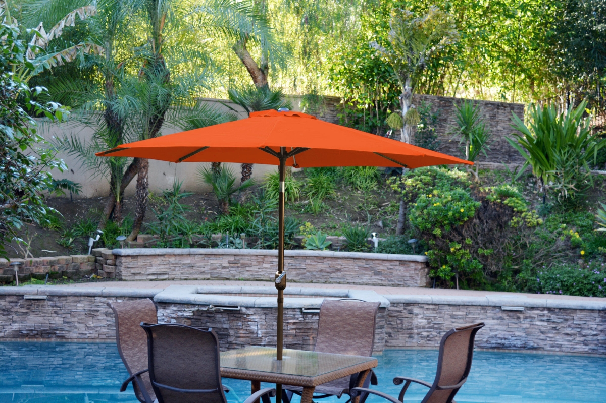 9 Ft. Aluminum Patio Market Umbrella Tilt With Crank - Orange Fabric & Champagne Pole