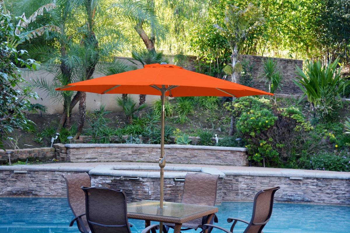 9 Ft. Aluminum Patio Market Umbrella Tilt With Crank - Orange Fabric & Bronze Pole