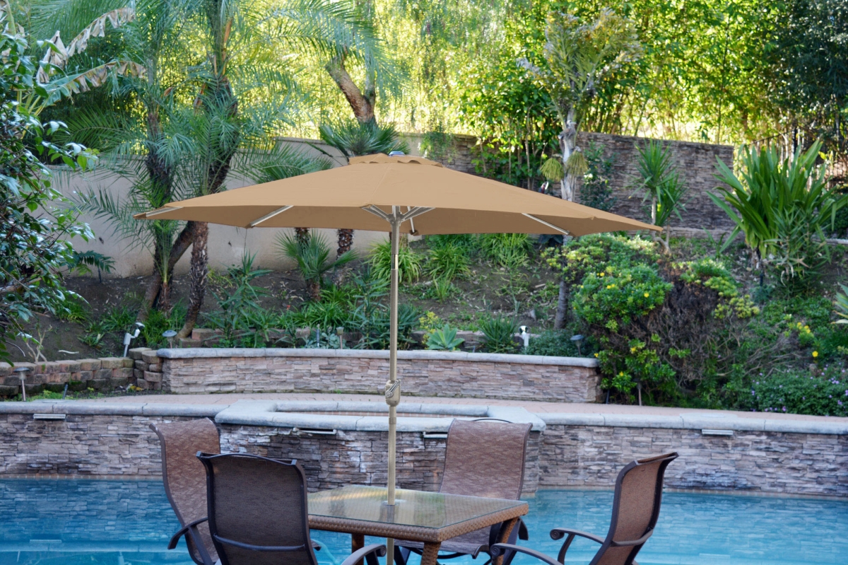 9 Ft. Aluminum Patio Market Umbrella Tilt With Crank - Brown Fabric & Grey Pole