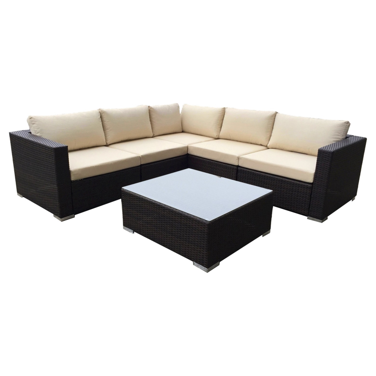 6 Piece Wicker Seating Set With Ivory Cushion
