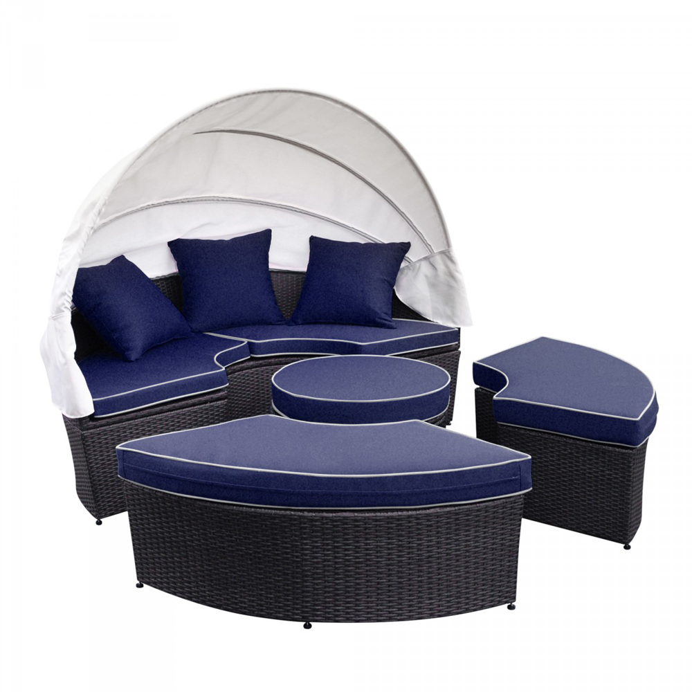 All-weather Wicker Sectional Daybed, Blue Cushion