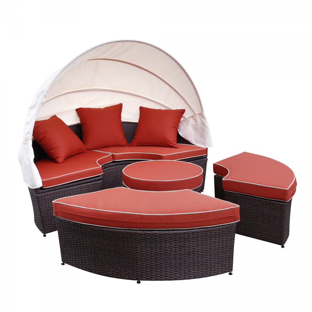 Wb001-fs018 All-weather Wicker Sectional Daybed, Red Cushion