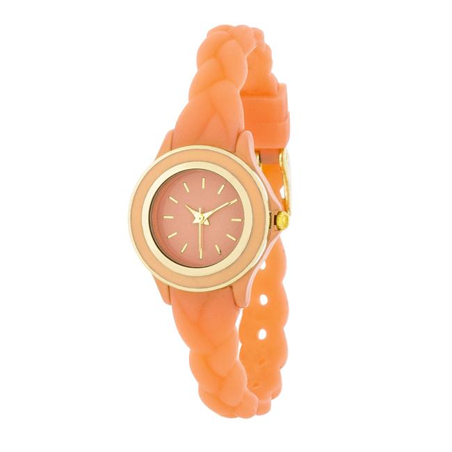 J Goodin Tw-14089-coral Carmen Braided Ladylike Watch With Coral Rubber Strap