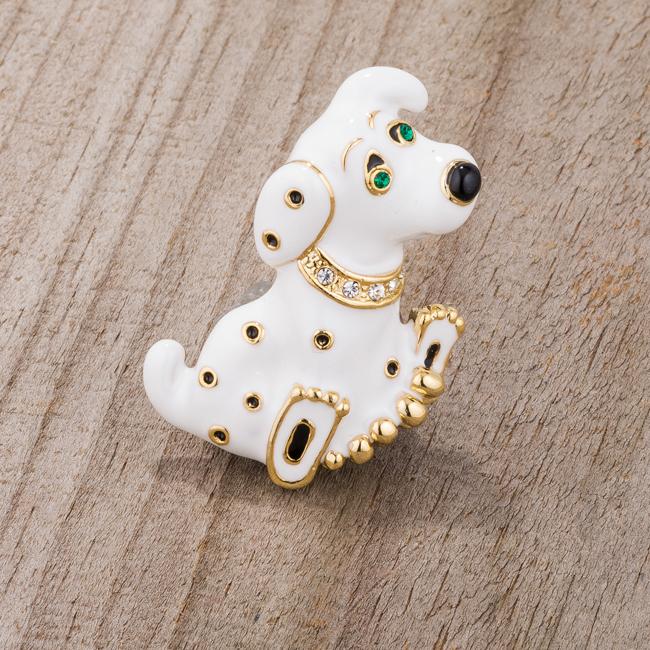 J Goodin Br00096g-v01 Dalmatian Brooch With Crystals, White